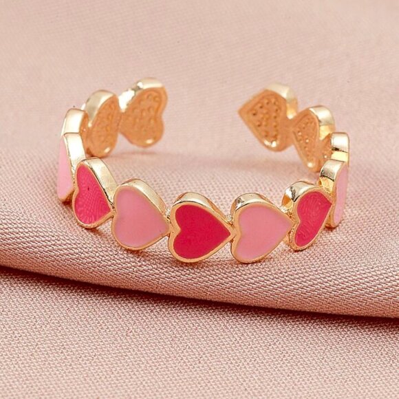 ONE LEFT---- Adjustable Colorful Heart-Shaped Inlaid Copper Ring - Picture 2 of 4